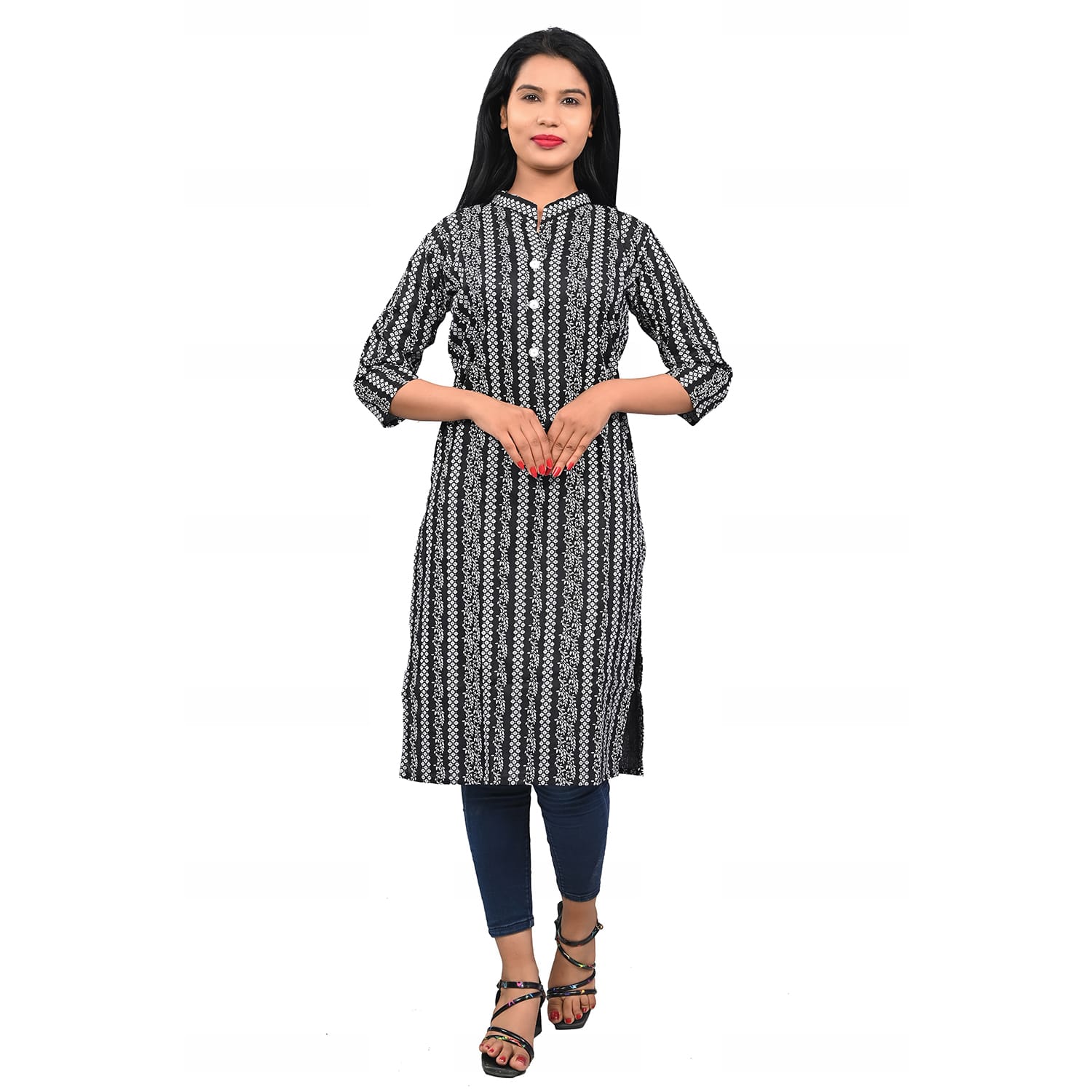 ROFIT WOMENS BLACK PRINTED KURTI